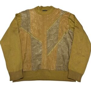 Vintage Pronti Sweater L Brown Mixed Faux Suede Patches Pullover Grunge Grandpa‎